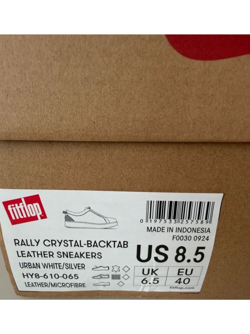 Fitflop Rally White and Silver Crystal Back Tab Leather Sneaker Size 8.5 NIB - Picture 12 of 12